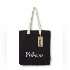 NWT• FEED Projects x Paul Hastings Black Canvas Tote Bag Charity 3 Meals